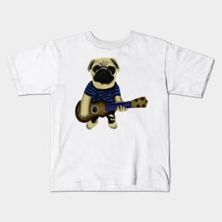 Funny Pug Playing Guitar Dog Lovers Gift Kids T-Shirt